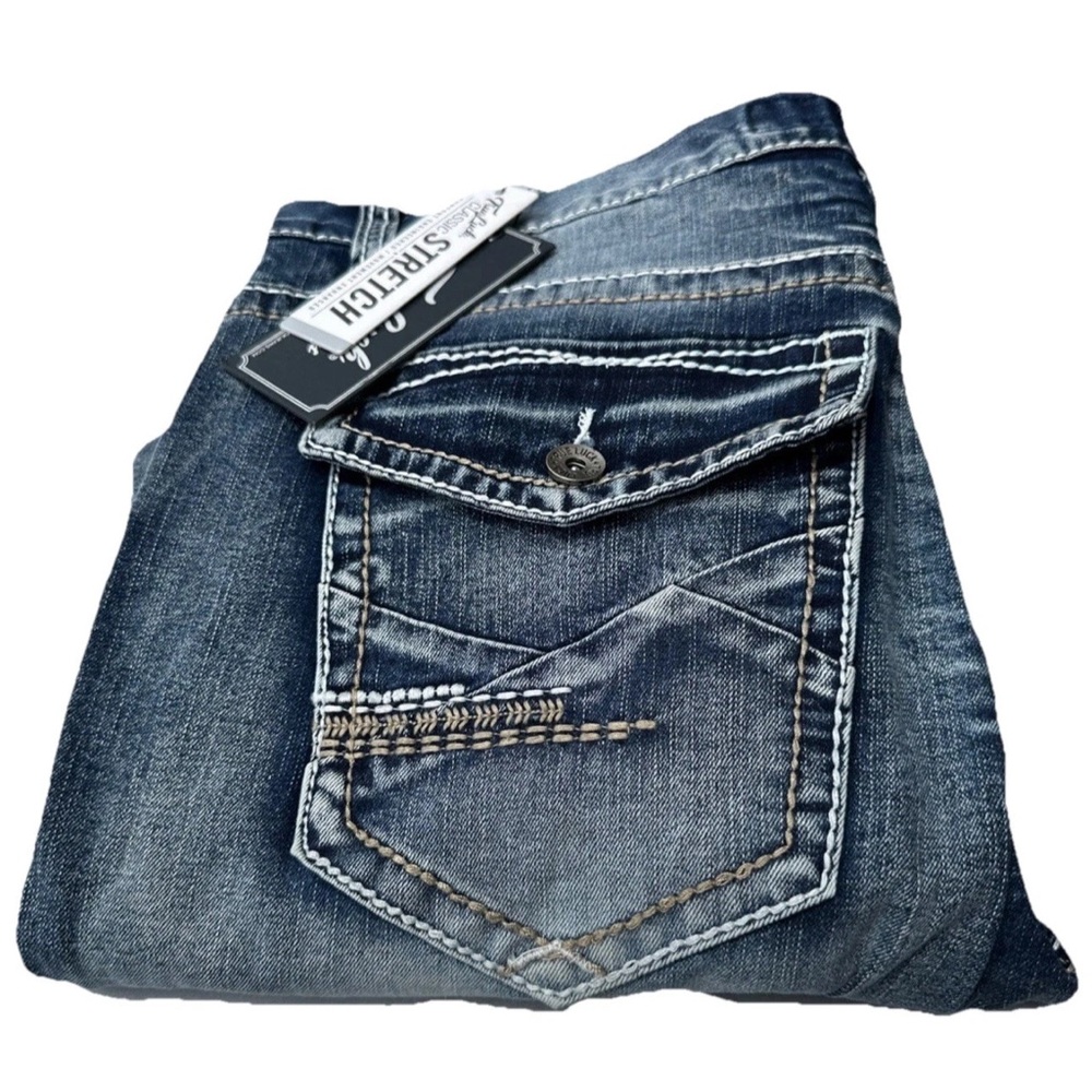 True Luck Classic Stretch Bootcut Blue Denim Jeans with Pocket Detail Size 34x30